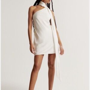 Abercrombie & Fitch One Shoulder Scarf Satin White Dress